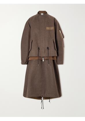 Sacai - Shell-trimmed Wool-flannel Coat - Brown - 1,2,3,4