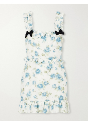 Alessandra Rich - Ruffled Floral-print Silk Mini Dress - Blue - IT38,IT40,IT42,IT44,IT46
