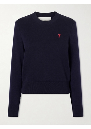 AMI PARIS - Adc Embroidered Merino Wool Sweater - Blue - xx small,x small,small,medium,large,x large