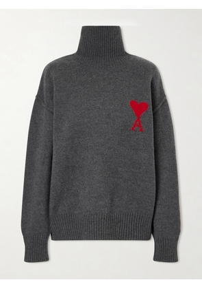 AMI PARIS - Oversized Intarsia Wool Turtleneck Sweater - Gray - xx small,x small,small,medium,large,x large