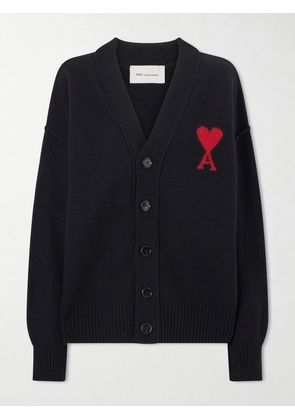 AMI PARIS - Intarsia Merino Wool Cardigan - Black - xx small,x small,small,medium,large,x large