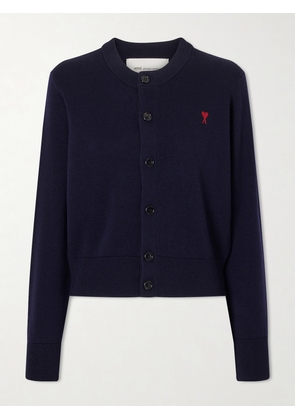 AMI PARIS - Embroidered Wool Cardigan - Blue - xx small,x small,small,medium,large,x large