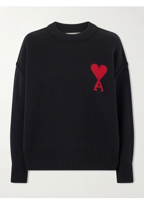 AMI PARIS - Intarsia Wool Sweater - Black - xx small,x small,small,medium,large,x large