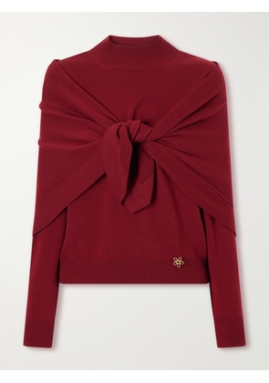 Oscar de la Renta - Scarf-detailed Cashmere Sweater - Burgundy - x small,small,medium,large