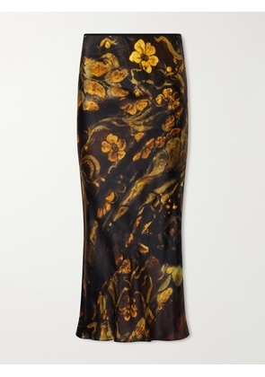 Dries Van Noten - Floral-printed Silk-satin Midi Skirt - Brown - FR 34,FR 36,FR 38,FR 40,FR 42,FR 44