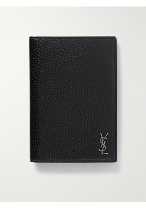 SAINT LAURENT - Cassandre Logo-Embellished Full-Grain Leather Passport Holder - Men - Black