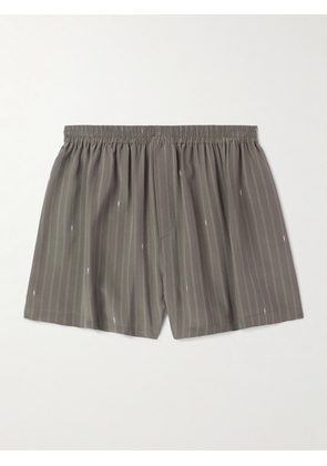 SAINT LAURENT - Straight-Leg Logo-Print Pinstriped Silk Shorts - Men - Gray - XS