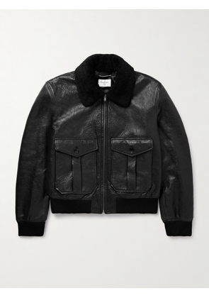 SAINT LAURENT - Shearling-Trimmed Full-Grain Leather Jacket - Men - Black - IT 48