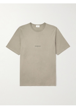 SAINT LAURENT - Logo-Embroidered Cotton-Jersey T-Shirt - Men - Green - S