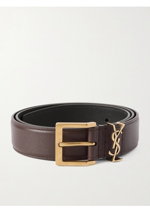 SAINT LAURENT - 3cm Leather Belt - Men - Burgundy - EU 80