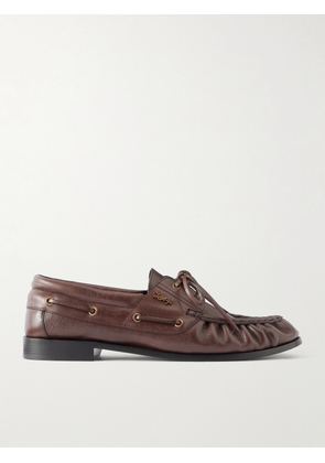 SAINT LAURENT - Le Loafer Monogram Logo-Appliquéd Leather Loafers - Men - Brown - EU 42