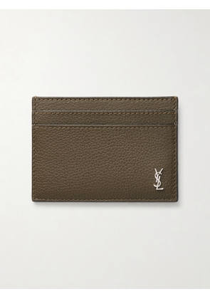 SAINT LAURENT - Tiny Cassandre Logo-Appliquéd Full-Grain Leather Cardholder - Men - Green