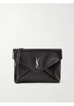 SAINT LAURENT - Cassandre-Embellished Full-Grain Leather Messenger Bag - Men - Black
