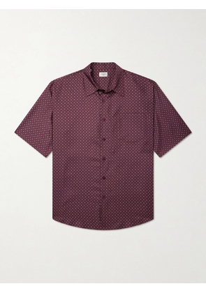 SAINT LAURENT - Printed Silk-Satin Polo Shirt - Men - Burgundy - EU 39