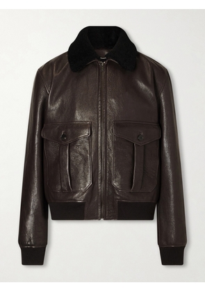 SAINT LAURENT - Shearling-Trimmed Full-Grain Leather Jacket - Men - Brown - IT 48
