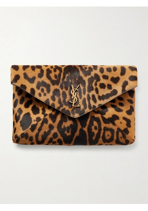 SAINT LAURENT - Logo-Appliquéd Leopard-Print Calf Hair Pouch - Men - Brown