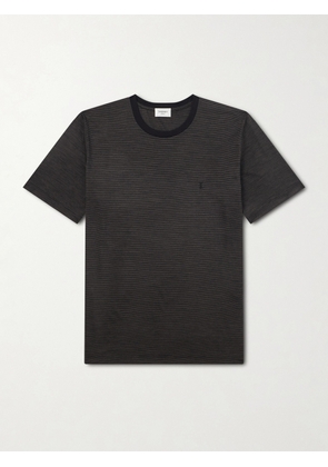 SAINT LAURENT - Logo-Embroidered Striped Cotton-Jersey T-Shirt - Men - Black - S