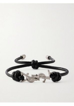 SAINT LAURENT - Silver-Tone and Leather Bracelet - Men - Black - S