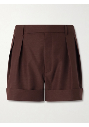 SAINT LAURENT - Straight-Leg Pleated Wool and Mohair-Blend Shorts - Men - Brown - IT 50