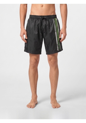 Plein Sport Striped Polyester Swim Shorts with Logo