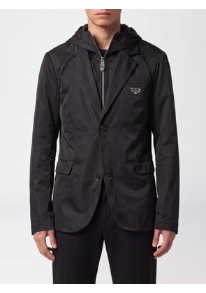 PHILIPP PLEIN Single-Breasted Polyester Blazer with Hood and Peak Lapels