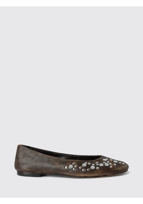 GIMAGUAS Aged Leather Ballet Flats with Stud Application and Round Toe