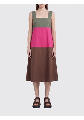 MARNI Flared Abstract Print Ramie and Viscose Midi Dress with Square Neck