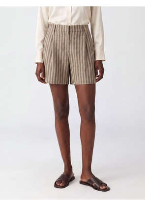 BRUNELLO CUCINELLI High-Waisted Striped Linen Blend Pleated Shorts