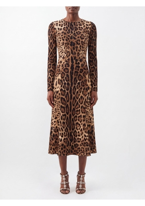 DOLCE & GABBANA Long-Sleeved A-Line Midi Dress in Jersey with Crew Neck