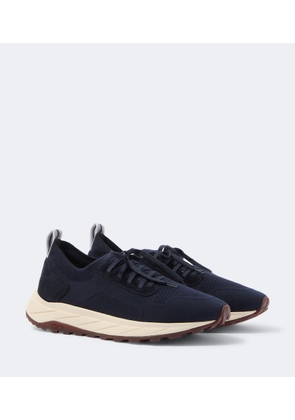 Fedeli Knitted suede-trimmed sneakers