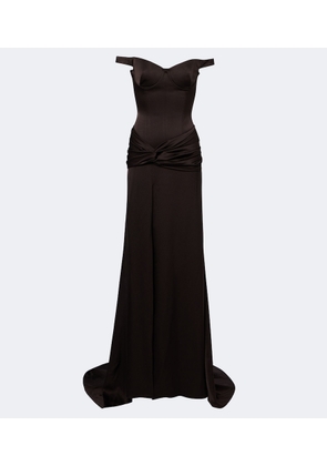 Alex Perry Off-shoulder crepe satin corset gown