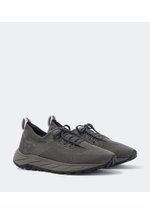 Fedeli Knitted suede-trimmed sneakers