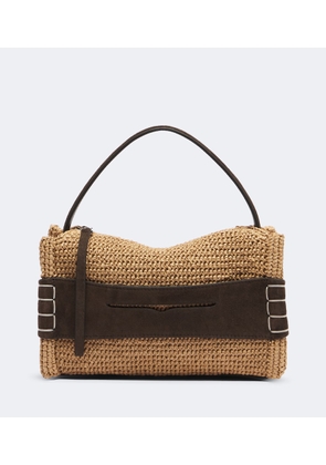 JW Anderson Loafer Small suede-trimmed raffia top-handle bag