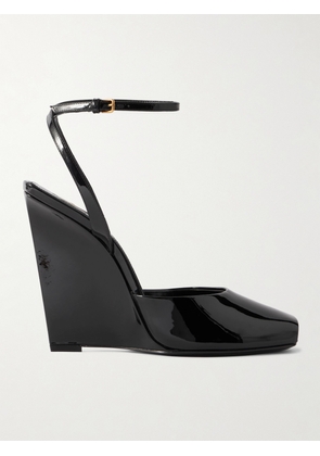 SAINT LAURENT - La Scandale Patent-leather Wedge Sandals - Black - EU 34,EU 34.5,EU 35,EU 35.5,EU 36,EU 36.5,EU 37,EU 37.5,EU 38,EU 38.5,EU 39,EU 39.5,EU 40,EU 40.5,EU 41,EU 41.5,EU 42