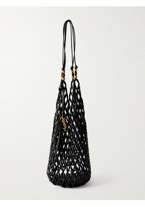 SAINT LAURENT - Leather-trimmed Beaded Wood Tote - Black - One size