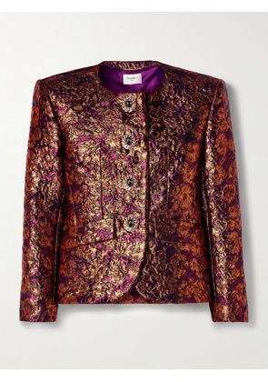 SAINT LAURENT - Crystal-embellished Metallic Wool-blend Brocade Jacket - FR 38/40,FR 34/36