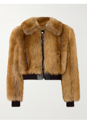 SAINT LAURENT - Leather-trimmed Shearling Bomber Jacket - Brown - FR 36,FR 38