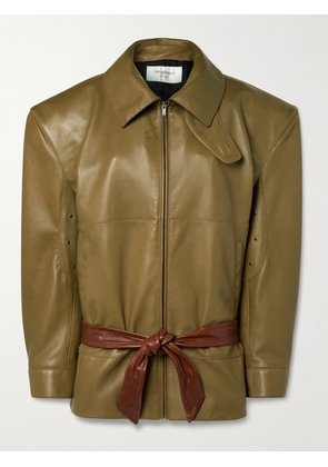 SAINT LAURENT - Belted Leather Jacket - Green - FR 36