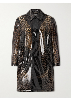 SAINT LAURENT - Leopard-print Vinyl Coat - Black - FR 34,FR 38
