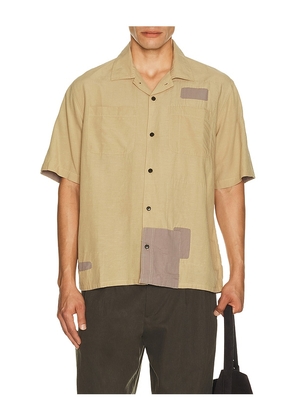 Corridor Patchwork Short Sleeve Shirt in Cream. Size S. Also in M, L, XL/1X.