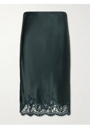 SAINT LAURENT - Lace-trimmed Silk-satin Skirt - Green - FR 34,FR 36,FR 38,FR 40