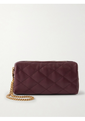 SAINT LAURENT - Cassandre Bijou Quilted Textured-leather Pouch - Burgundy - One size