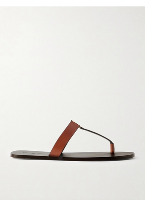 SAINT LAURENT - Cassandra Embellished Leather Thong Sandals - Brown - EU 36,EU 37,EU 37.5,EU 38,EU 38.5,EU 39,EU 39.5,EU 40,EU 41,EU 42