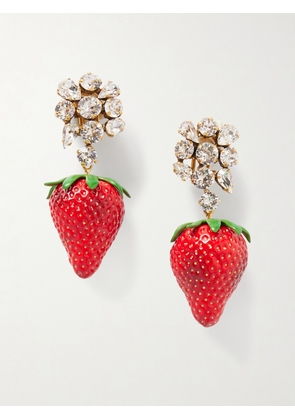 SAINT LAURENT - Gold-tone, Crystal And Resin Clip Earrings - Red - One size