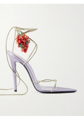 SAINT LAURENT - Suede-trimmed Embellished Satin Sandals - Purple - EU 37,EU 38,EU 39,EU 40