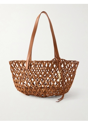 SAINT LAURENT - Panier Small Leather-trimmed Beaded Wood Tote - Red - One size