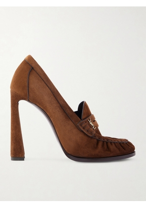 SAINT LAURENT - Le Loafer Embellished Suede Pumps - Brown - EU 36,EU 37,EU 38,EU 39,EU 40