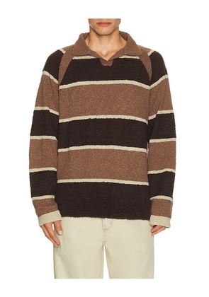 ISA BOULDER Stripped Polo Shirt in Brown. Size M. Also in L, XXL/2X.