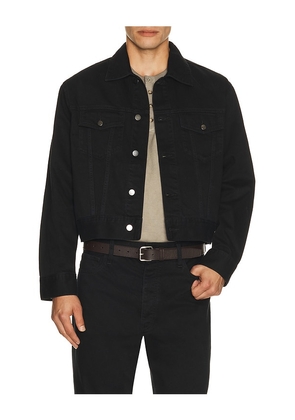 Fear of God ESSENTIALS Classic Denim Jacket in Black. Size XS. Also in S, M, L, XL/1X, XXL/2X, XXXL/3X.