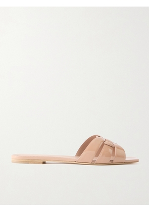 SAINT LAURENT - Tribute Woven Patent-leather Slides - Neutrals - FR37.5,FR38,FR39,FR42